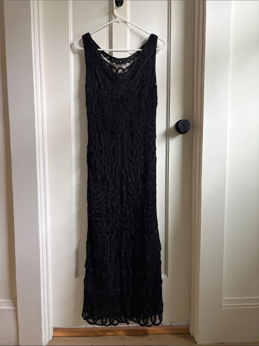 Black Crochet Maxi Dress - Women's Sleeveless V-Neck